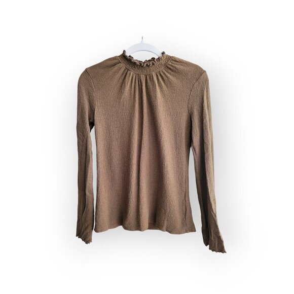Madewell l/s Ruffled Mockneck Top Textured XXS in Asparagus Olive Green - Picture 5 of 14